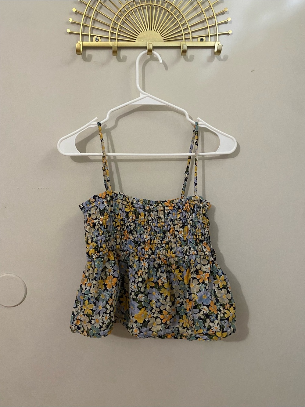 American Eagle Floral Smocked Cami in Blue, Yellow & Green